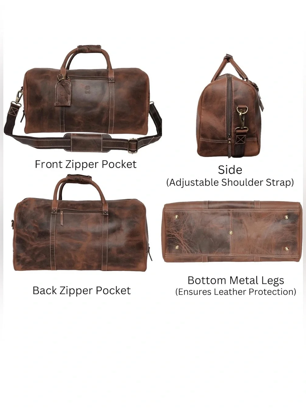 💼Rustic Town Full Grain Buffalo Leather Weekender Duffle Travel Bag🧳💼 - Picture 14 of 15